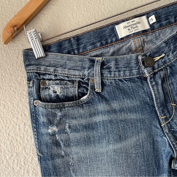 Y2K Abercrombie & Fitch Erin Low Rise Straight Jeans Women’s 2S Blue Whiskering - Picture 6 of 16
